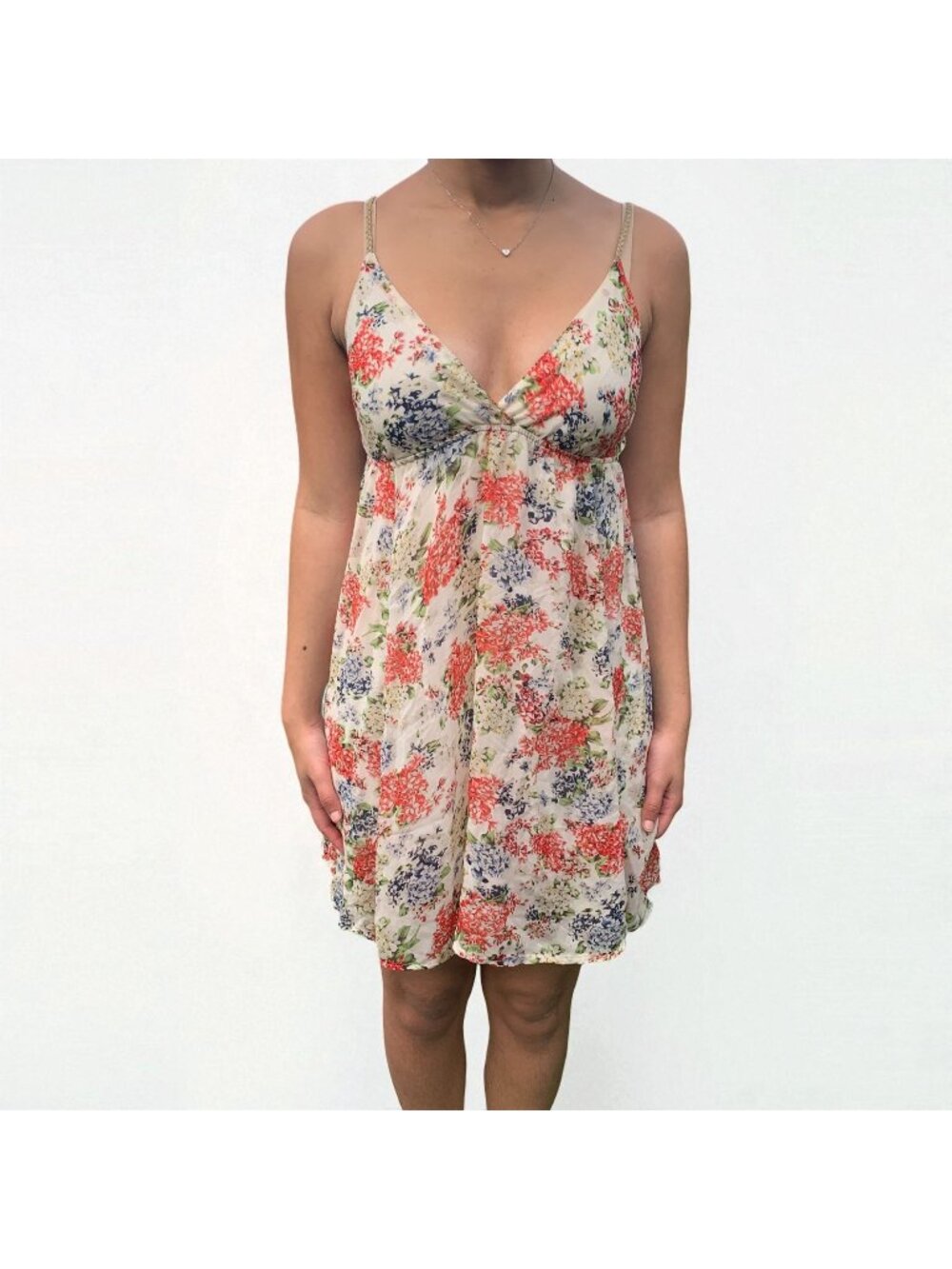 M+P+E Sleeveless Sundress Floral Print Pink Cream Adjustable Straps Size Medium